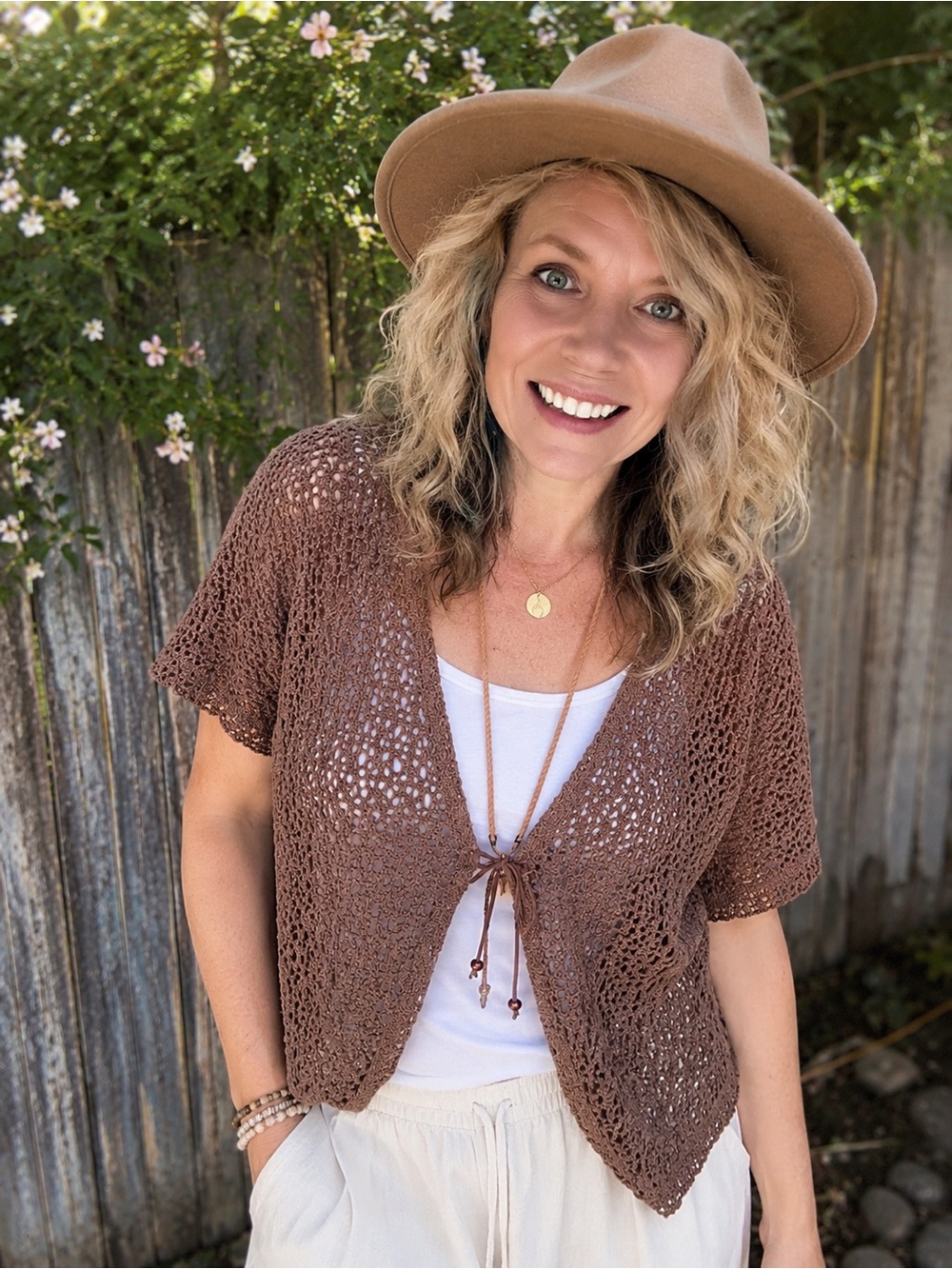 Tradition Brown Crochet Tie Front Cardigan Boho Festival Cover Up 12